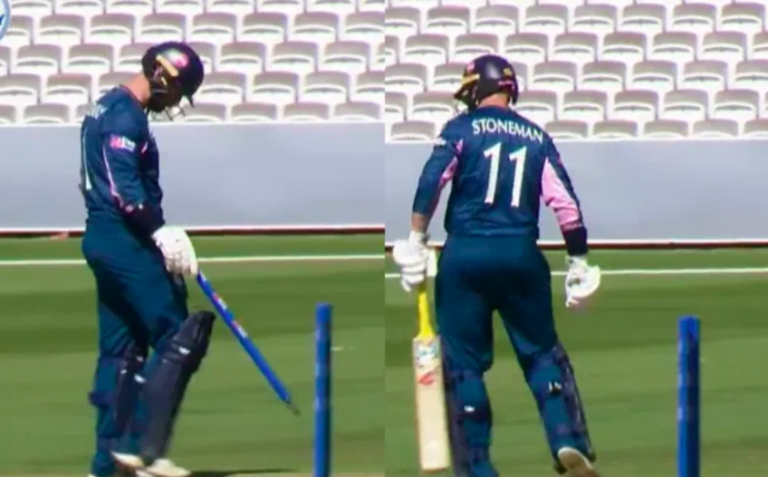 Watch: Mark Stoneman displays exceptional sportsmanship with a unique gesture involving the stump after his dismissal.