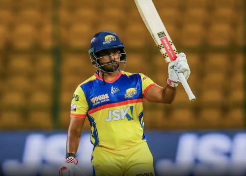 Karun Nair blasts 124 off 48 balls in the Maharaja Trophy T20.